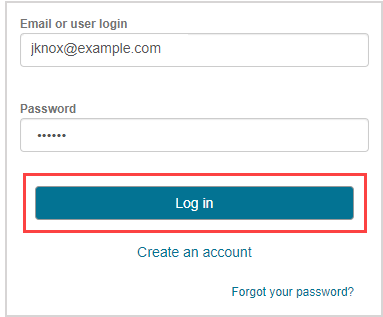 The "Log in" button is located after the password entry field.